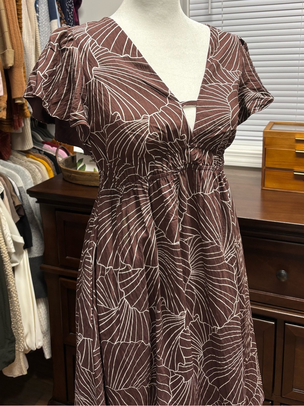 a new day Brown Floral-Print V-Neck Midi Dress